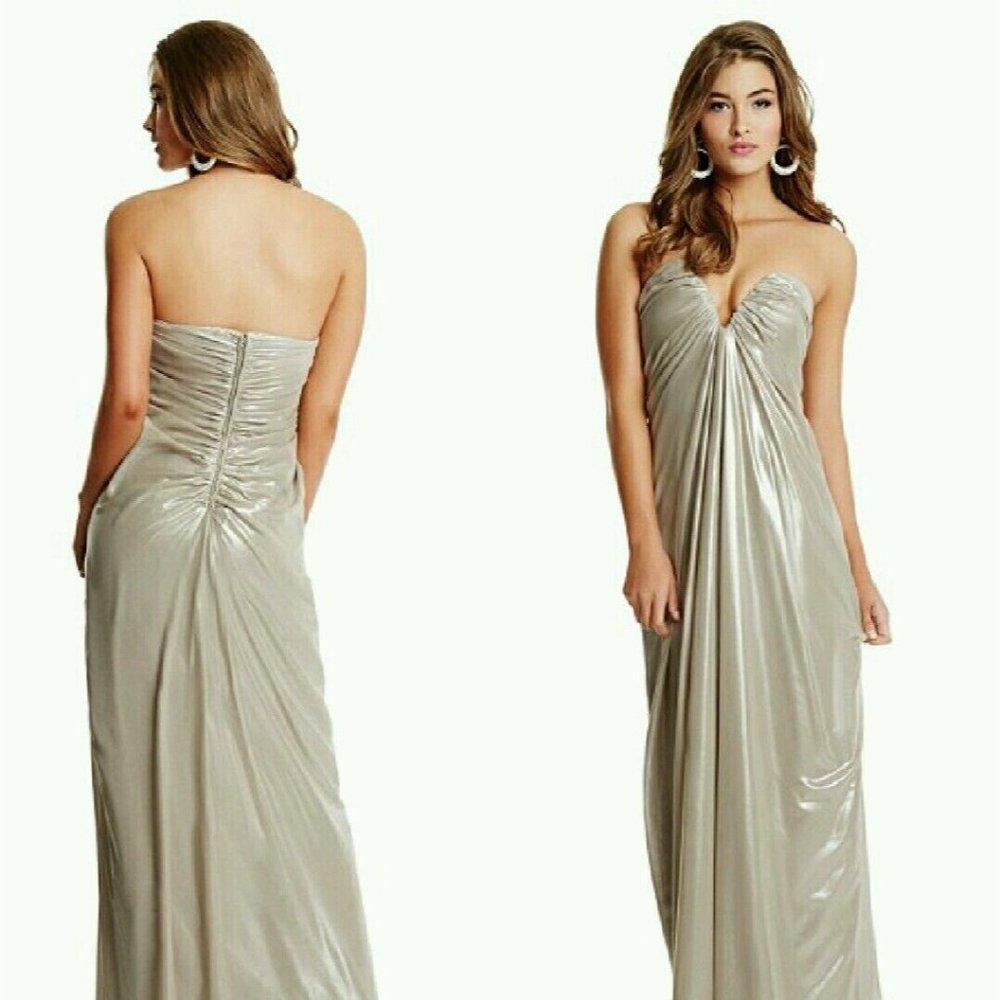 Marciano Women's Sz. 2 Iridescent Judy Plunging Neckline Gathered Gown